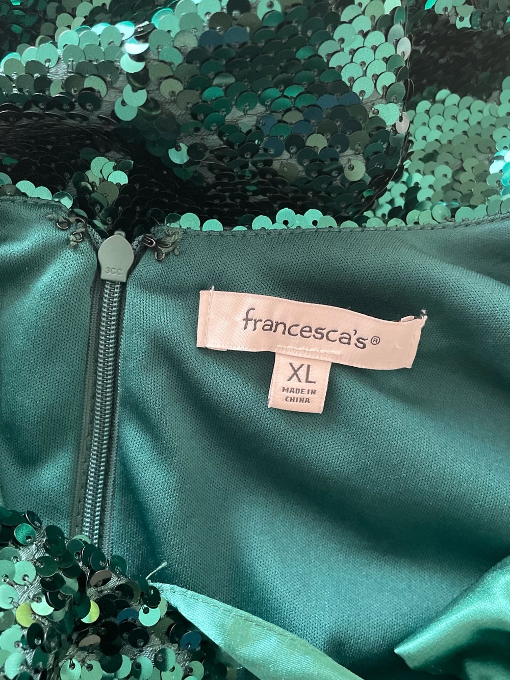 Francesca’s Sequin Mini Dress Homecoming Party Emerald Green Bow Size XL - Picture 5 of 6